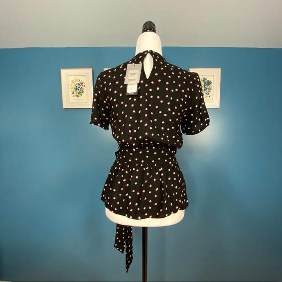 NWT Vero Moda Black Polka Dot Bow Tie Top XS - Picture 7 of 16
